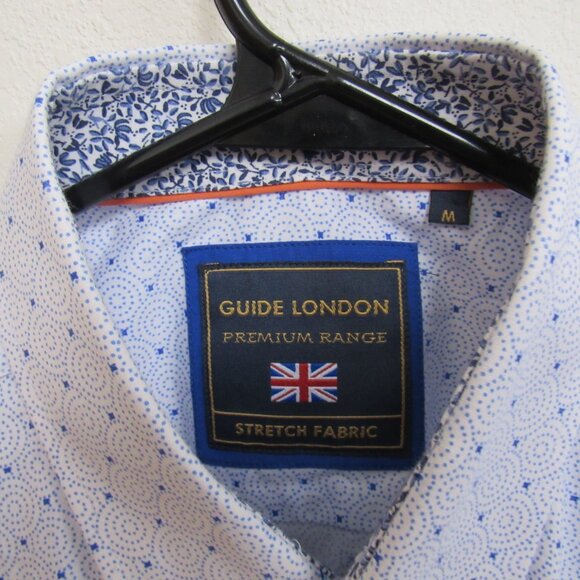 Guide London Premium Range Stretch Fabric Blue Geometric S/S Shirt Medium - Picture 2 of 3